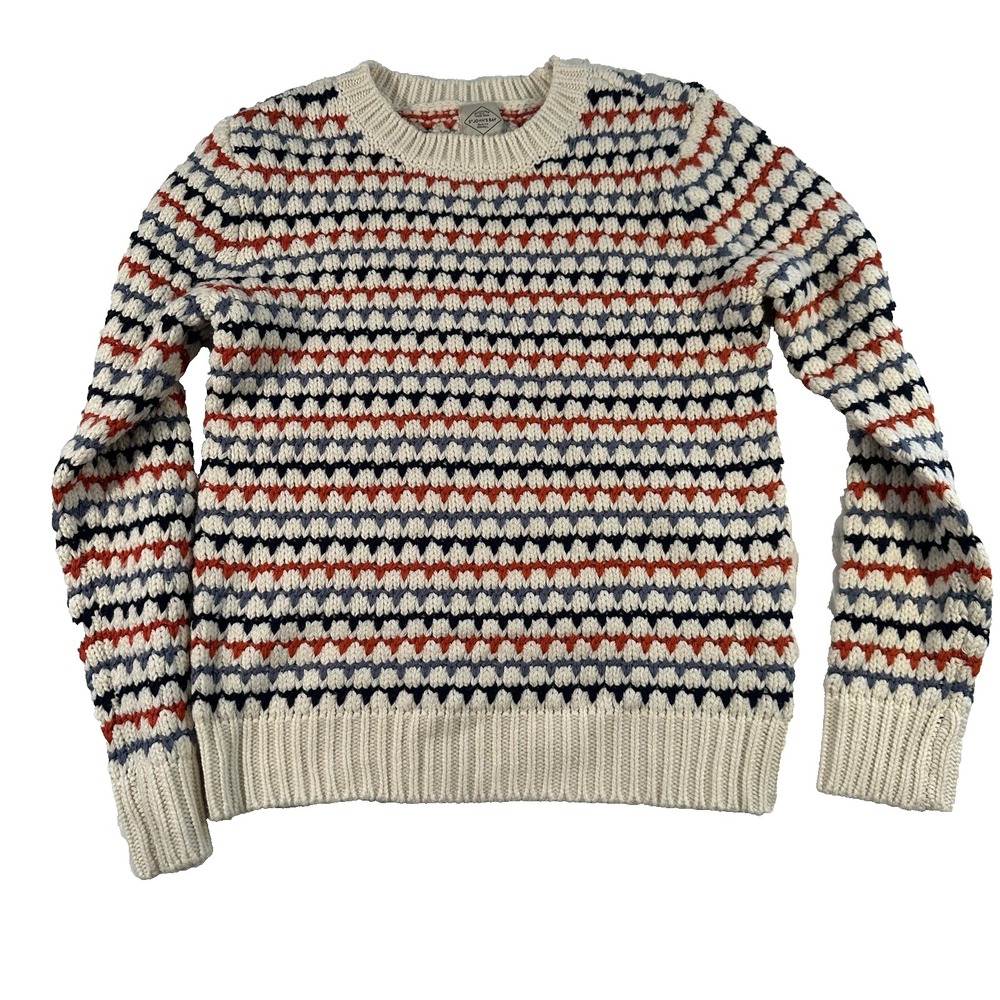 St. John's Bay Women's M Ivory Red Navy Striped Knit Cotton Crew Neck Sweater